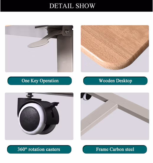 Muebles de hospital Mesa de cama cardíaca ajustable en altura superior de madera para cenar